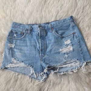 Levi's Light Blue Distressed Jean Shorts